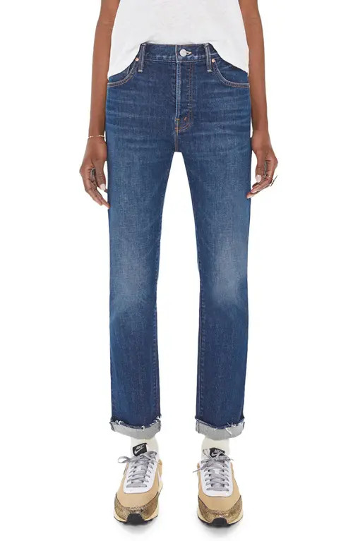 MOTHER The Scrapper Mid Rise Frayed Cuff Ankle Jeans in Lets Wine About It at Nordstrom, Size 29 | Nordstrom