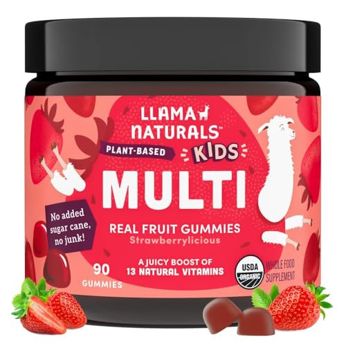 Llama Naturals Kids Multivitamin Gummies | Real Fruit, No Added Sugar Cane | Organic Vegan Toddler Whole Food Vitamins | Vitamin D, C & Beta Carotene Gummy Supplement | Strawberry 90 Ct (1-2 Months) | Amazon (US)