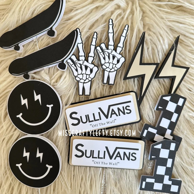 Skateboard Inspired Cupcake Toppers Skateboard Party Decorations Checkered RAD Cake Decorations O... | Etsy (US)