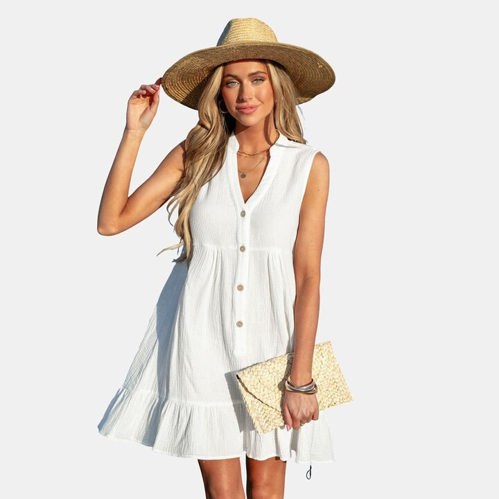 CUPSHE Women's White/Black Ruffle Hem Mini Cover-Up Dress | Target