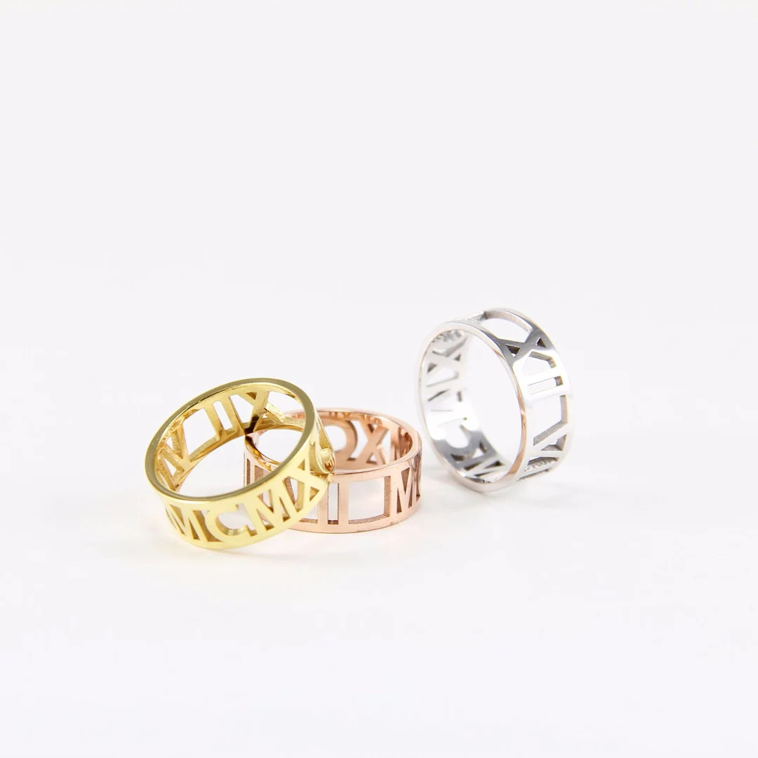 Numeral Ring -roman Numeral Ring - Gold Band Ring - Silver Roman Numeral Ring - Atlas Band Ring -... | Etsy (US)