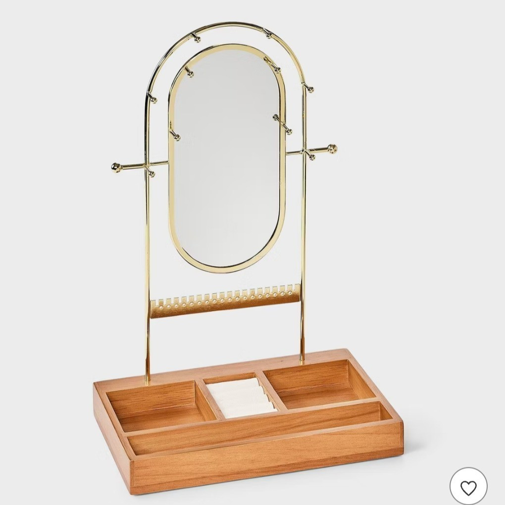 Fit & styleStanding jewelry organizerOval mirrorBrown drawer with multiple compartmentsFeatures hooks and notches11.88in H x 8in W x 5in D

#LTKootd #LTKHoliday #LTKHome