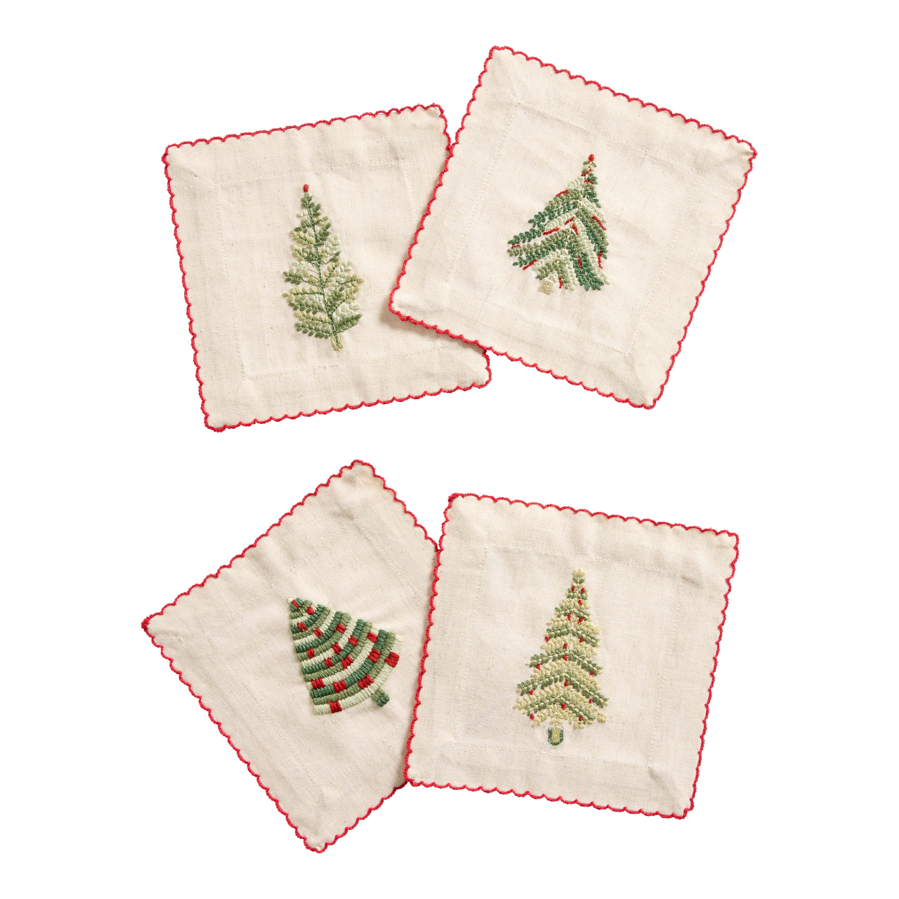 Natural Evergreen Trees Embroidered Cocktail Napkins 4 Pack | World Market