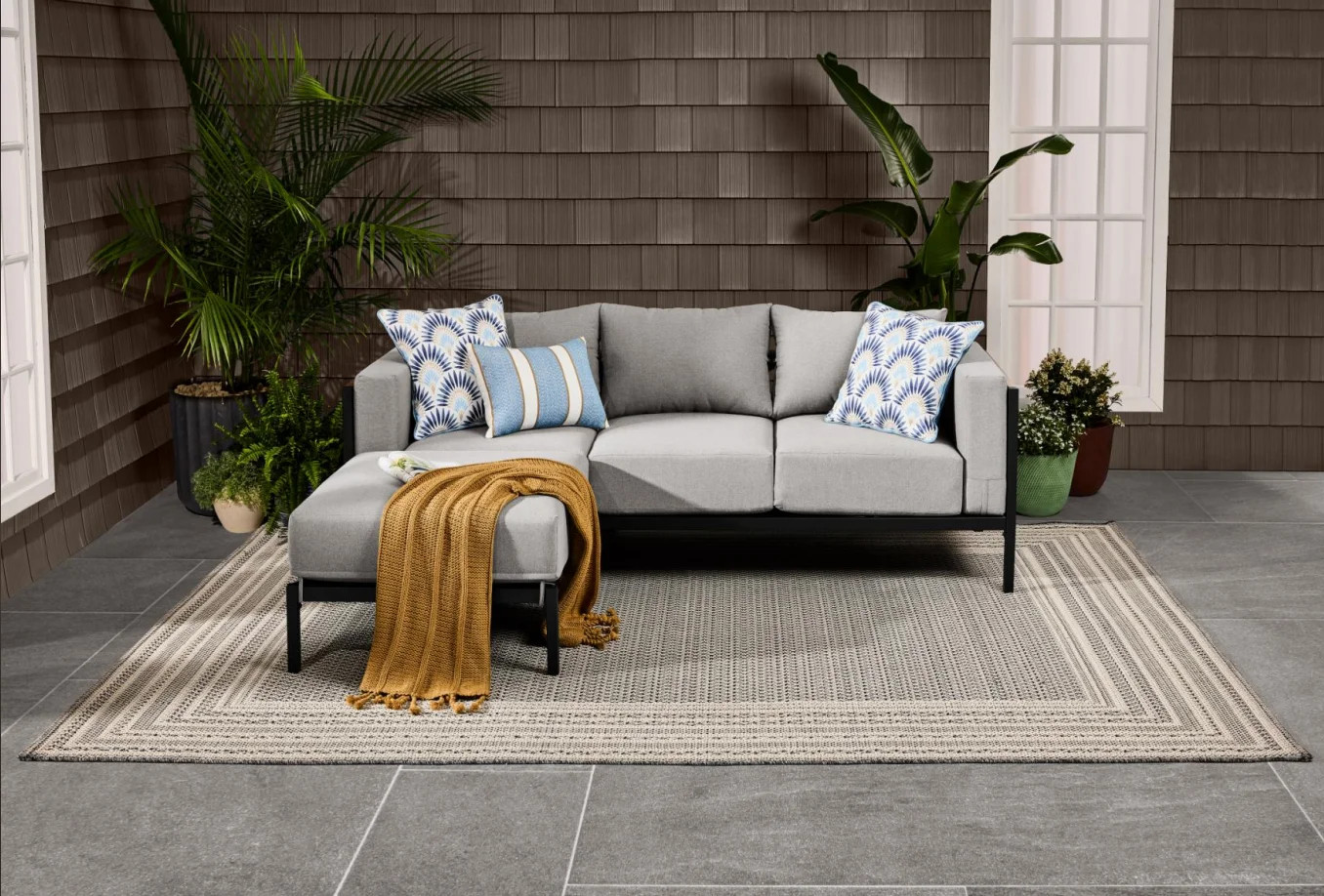 Better Homes & Gardens Marlow Outdoor 2pc Patio Sectional Set, Black Frame/Gray Cushion | Walmart (US)