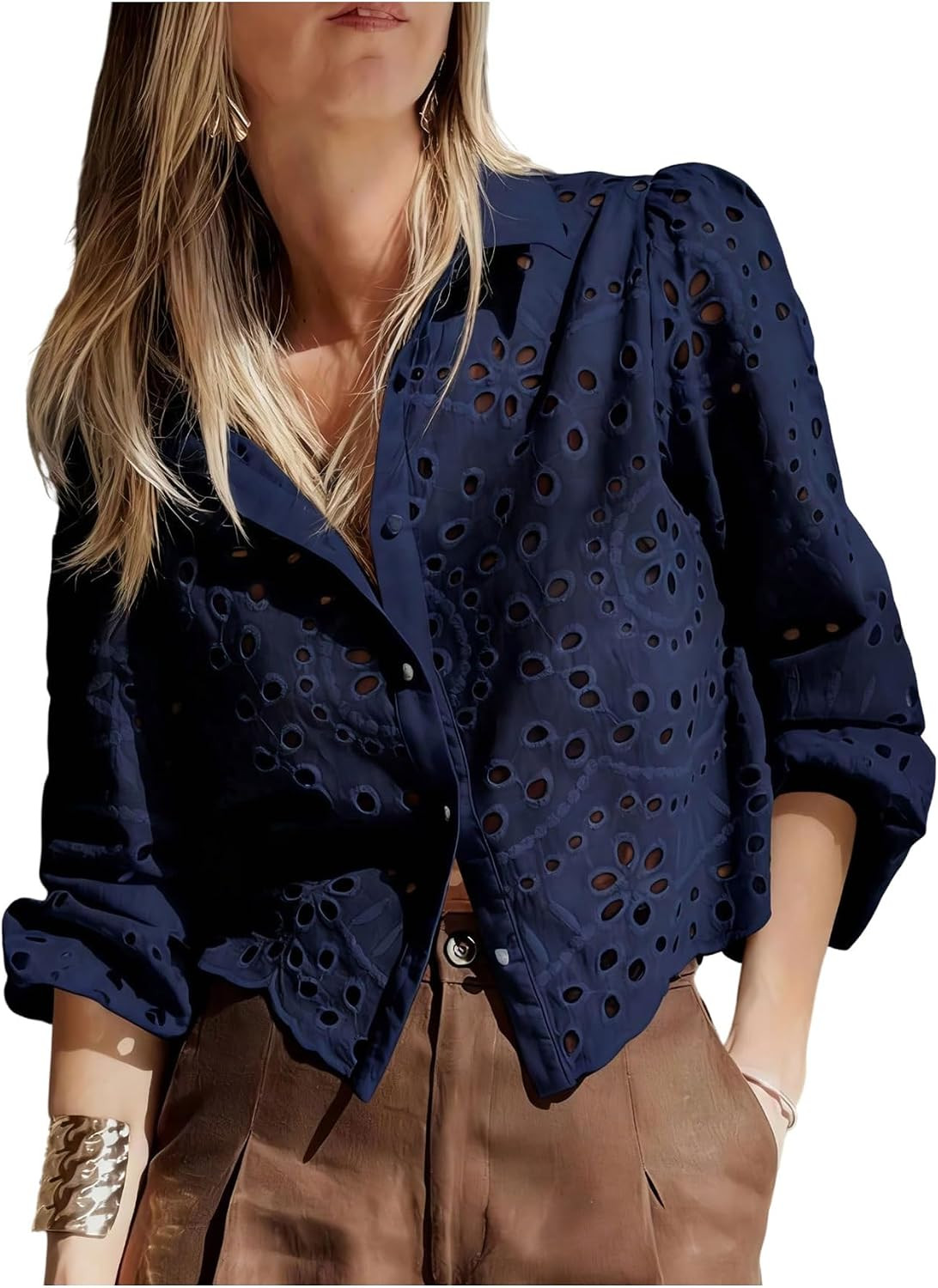 Verdusa Women's Boho Tops Embroidery Eyelet Blouse Button Down Shirts | Amazon (US)