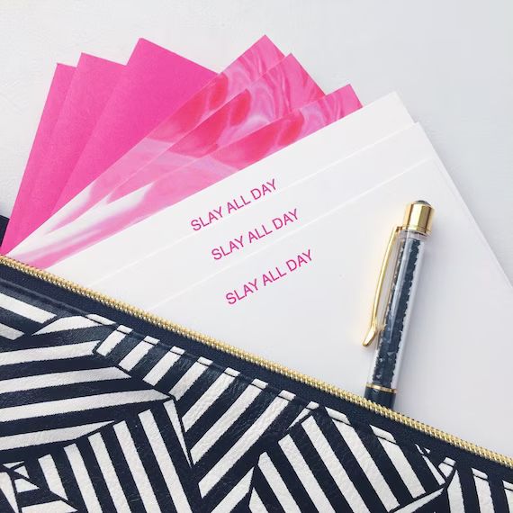 SLAY ALL DAY Stationery Set | Marble Notecards-Pink Note Card- Thank You Notes- | Etsy (US)