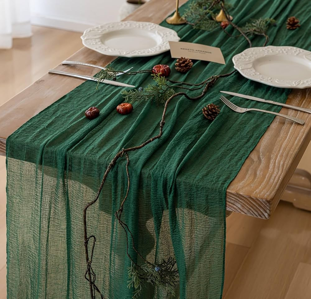 Keketo Christmas Table Runner Emerald Green Cheesecloth Gauze 120 Inch 10 FT Rustic Boho Cheese C... | Amazon (US)