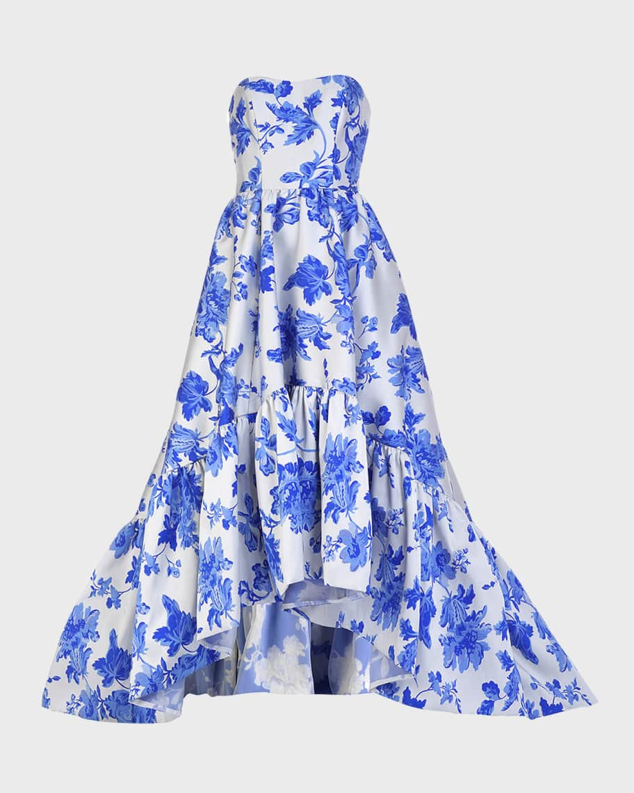 Mestiza New York Georgiana Strapless Floral-Print High-Low Gown | Neiman Marcus