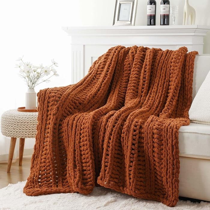 BATTILO Rust Throw Blanket for Couch, Fall Decor, 50"x60", Chunky | Amazon (US)