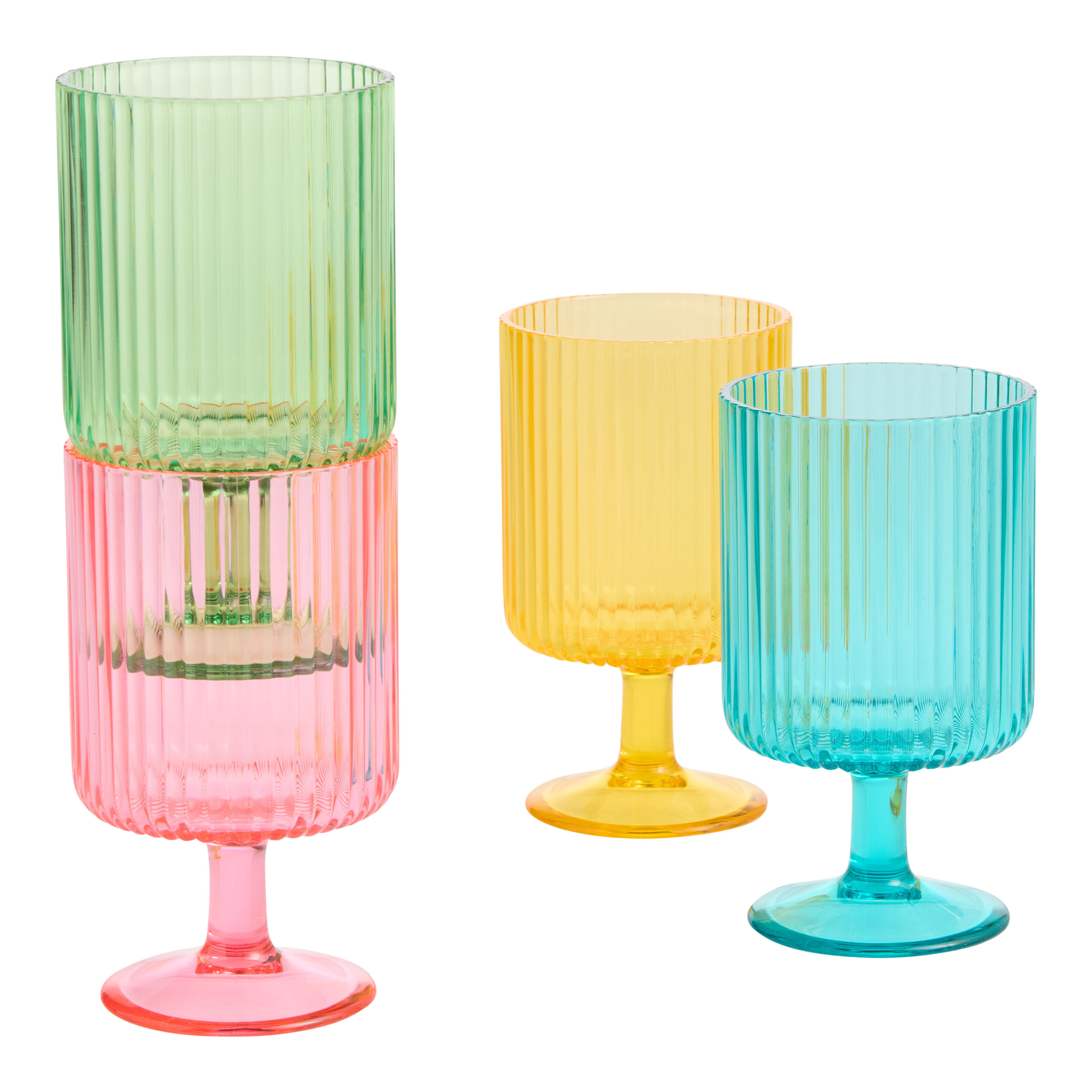 Mesa Colored Ribbed Stackable Plastic Goblet 4 Pack | World Market
