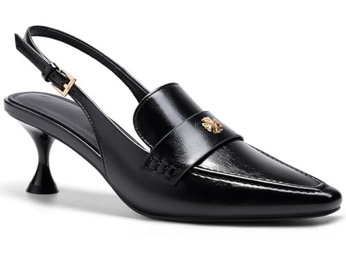Coutgo Women's Pointed Toe Sandals Slingback Kitten Heel Pumps Slip On Ankle Buckle Dress Shoes, Cool Black, Size 8.5 | Amazon (US)