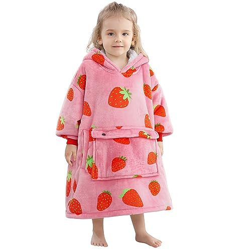 Narecte Kids Blanket Hoodie Kids Hoodie Blanket Kids Wearable Blanket Kids,Wearable Blanket,Oversized Sweatshirt Birthday Gifts for Teen Girl Year Old Boy Gift Ideas Strawberry for Toddler Kids | Amazon (US)