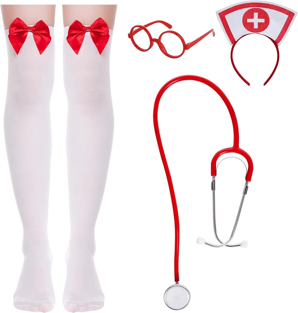 Nurse Costume Halloween Women Costume Accessories Red Nurse Hat Headband Cosplay Outfit Set Inclu... | Amazon (US)