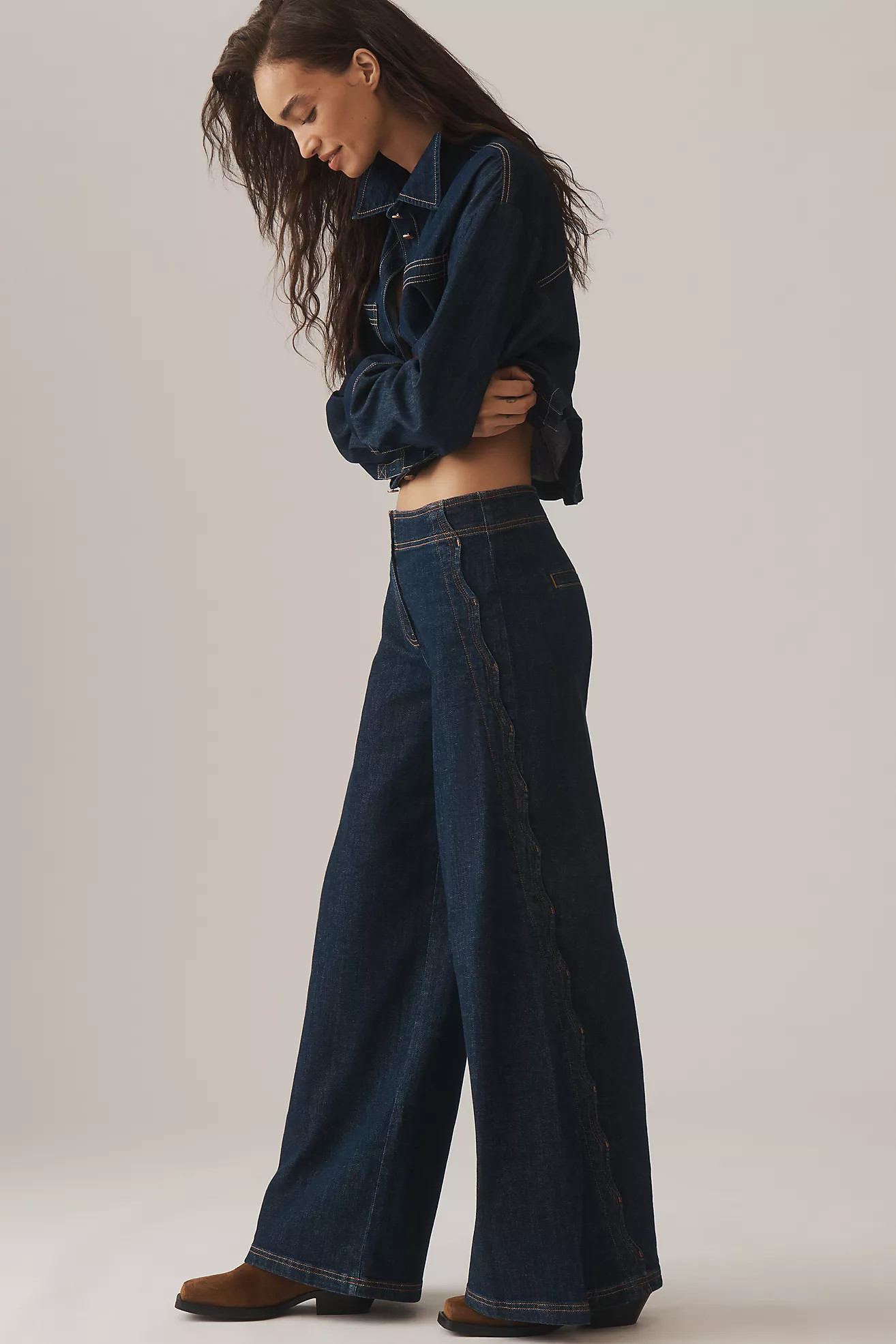 Maeve Scallop-Edge High-Rise Wide-Leg Jeans | Anthropologie (US)