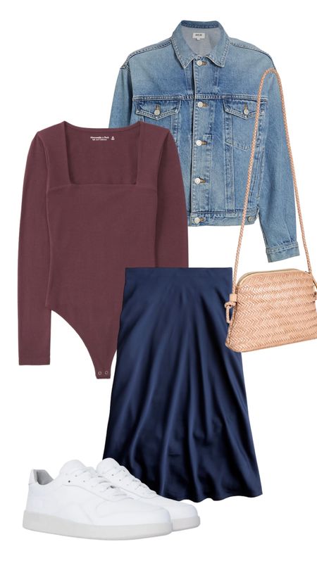 Slip skirt styled for fall! I love this casual option — using a bodysuit keeps things nice and smooth and tucked into the skirt!

Toss a Jean jacket on for chilly weather and an easy, textured crossbody for being hands free on the go!

#LTKstyletip #LTKsalealert #LTKSeasonal