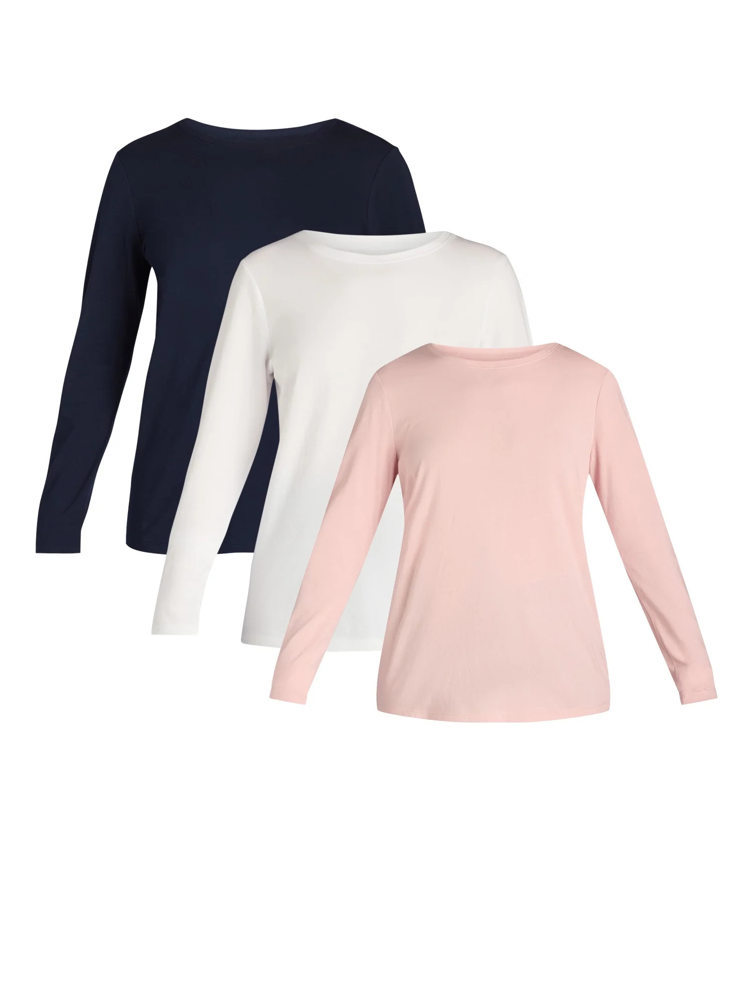Time and Tru Women's Cotton Crewneck Tee with Long Sleeves, 3 Pack, Sizes XS-XXXL | Walmart (US)