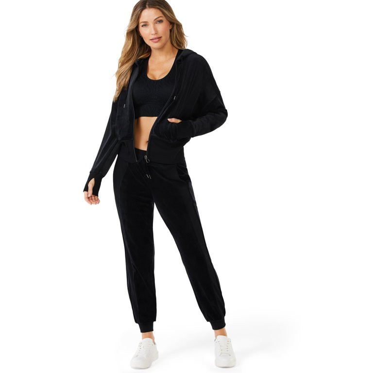 Sofia Active by Sofia Vergara Women's Rib Trim Velour Hoodie | Walmart (US)