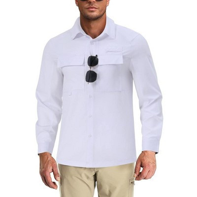 Men's UPF 50+ Long Sleeve Sun Protection Fishing Shirts Long Sleeve Travel Work Shirts for Men Button Down Shirts with Pockets - White S | Target