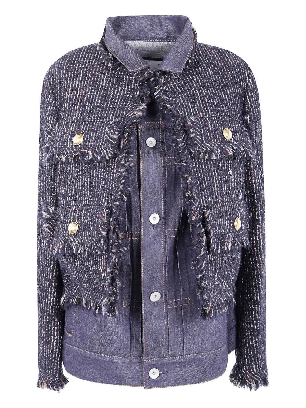 tweed-panel denim jacket | Farfetch Global