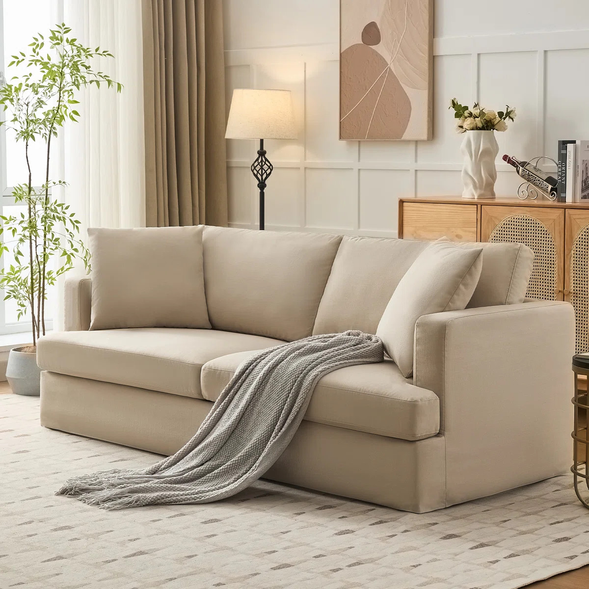 Gilba 84.6'' Wide Arm Upholstered Cloud Couch White Slipcovered Sofa | Wayfair North America