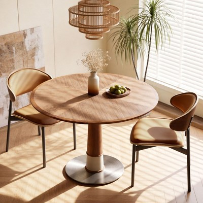 47.24" Round Dining Table Stainless Steel Base Wood Top Pedestal Kitchen Table for 4 People Modern Circle Desk Gaoyangjiaju | Target