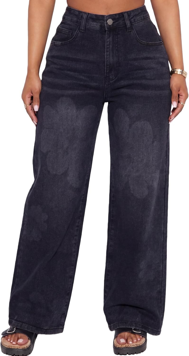 EZAPINE Women's Straight Leg High Waist Baggy Jeans Wide Leg Loose Boyfriend Casual Stretchy Denim Pants | Amazon (US)