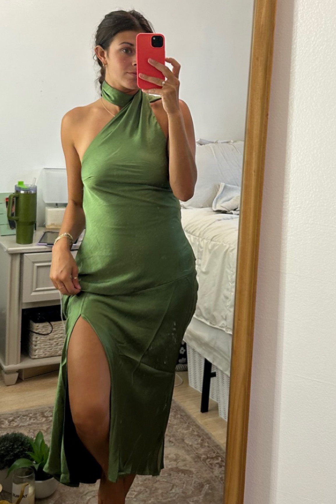 chinese dress ladies Max Mara Ares Satin Maxi Dress | Olive Green