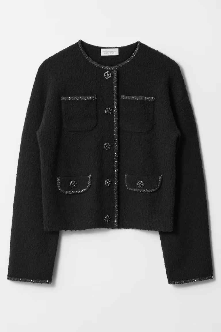 SEQUIN-TRIMMED CARDIGAN | H&M (UK, MY, IN, SG, PH, TW, HK)