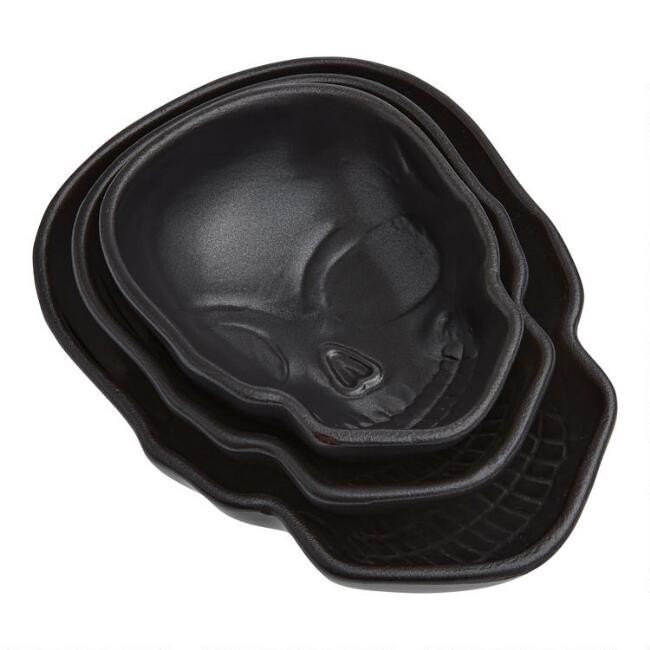 Black Ceramic Skull Nesting Prep Bowls 3 Pack | World Market