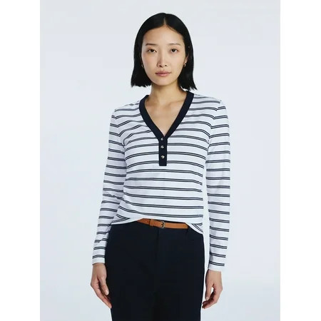 Free Assembly Women s V-Neck Henley with Long Sleeves Sizes XS-XXL | Walmart (US)