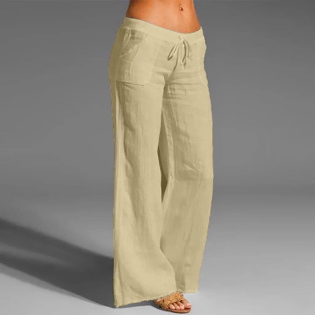 LoyisViDion Woman Pants Clearance Women Casual Solid Pants Cotton Linen Elastic Waist Drawstring ... | Walmart (US)