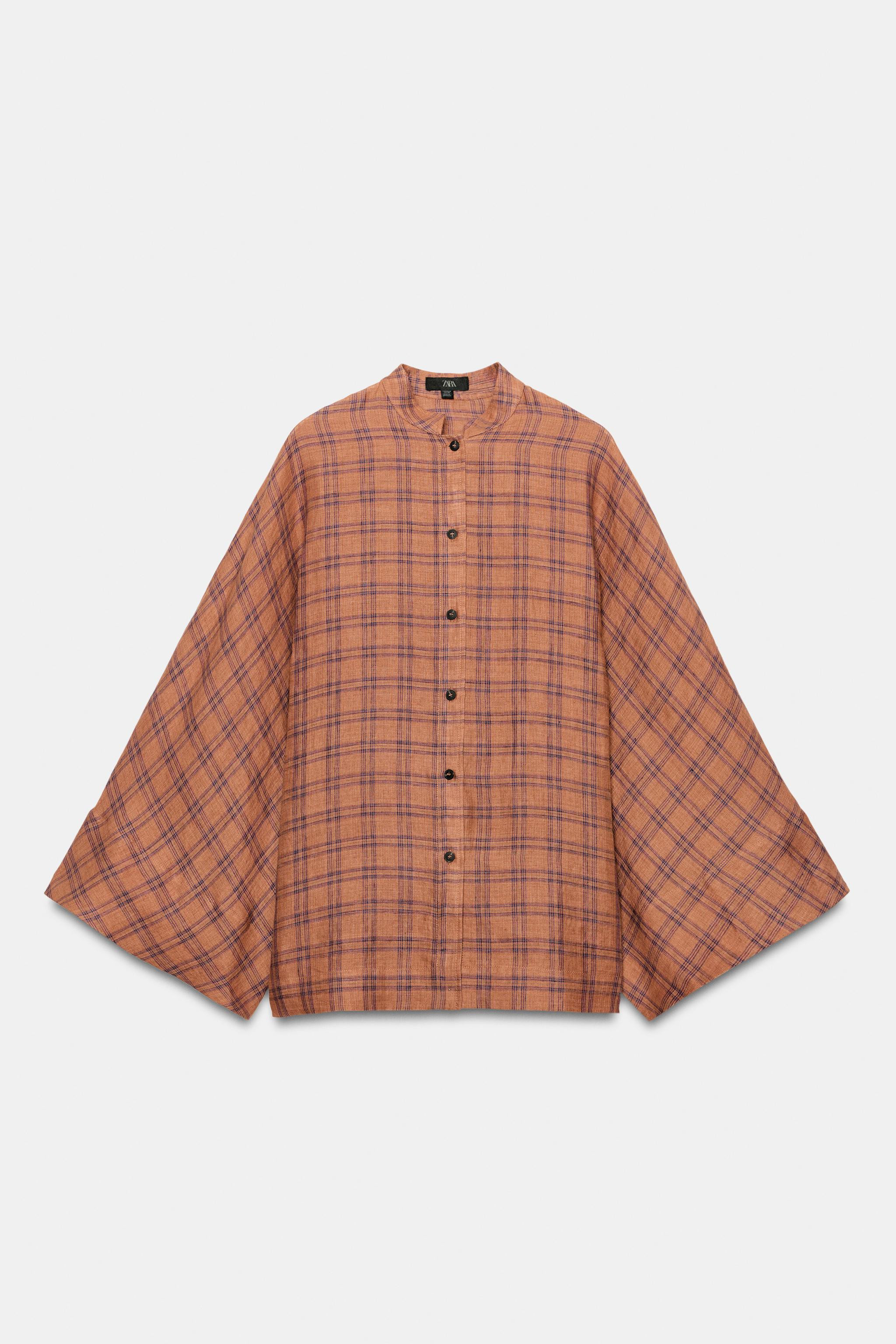 ZW COLLECTION CHECKED LINEN SHIRT | Zara UK