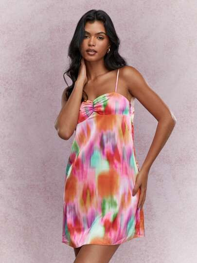 MISSGUIDED Printed Ruched Bust Cami Mini Dress Cute Sundress | SHEIN