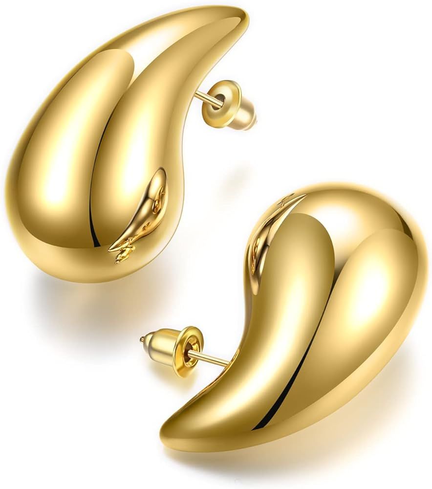 Bottega Earring Dupes Teardrop Earrings Chunky Gold Hoop Earrings for Women Lightweight Waterdrop... | Amazon (US)