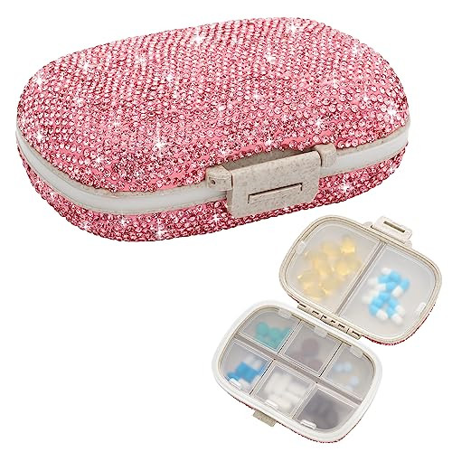 Soleebee Portable 8 Compartments Daily Pill Organizer, Bling Crystal Diamond Pill Box, Small Travel Pill Case, Pill Dispenser, Medicine Container Organizer to Hold Vitamin, Fish Oil (Pink) | Amazon (US)