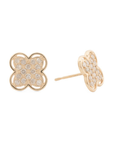 14kt Gold Diamond Clover Stud Earrings | TJ Maxx