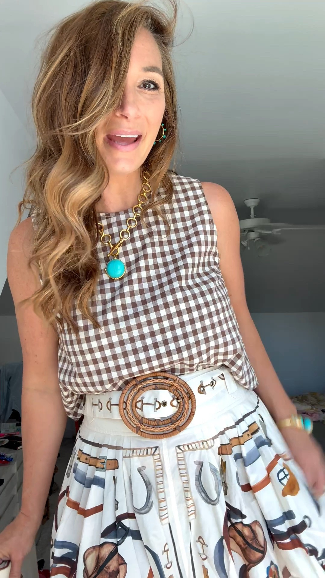 Equestrian Fall skirt that can be styled now as we transition to Fall. Rodeo glam / horse clothing / country chic / country concert outfit / country glam / brown gingham / prints

#LTKSeasonal #LTKootd #LTKOver40