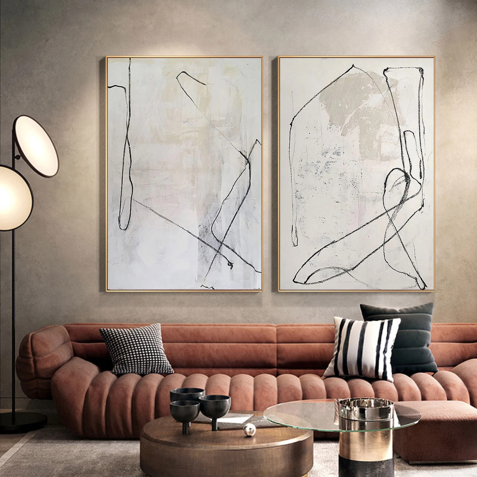 Set Of 2 Beige Minimalist Painting Beige and white Minimalist Painting  Set Of 2 Beige wall art B... | Etsy (US)