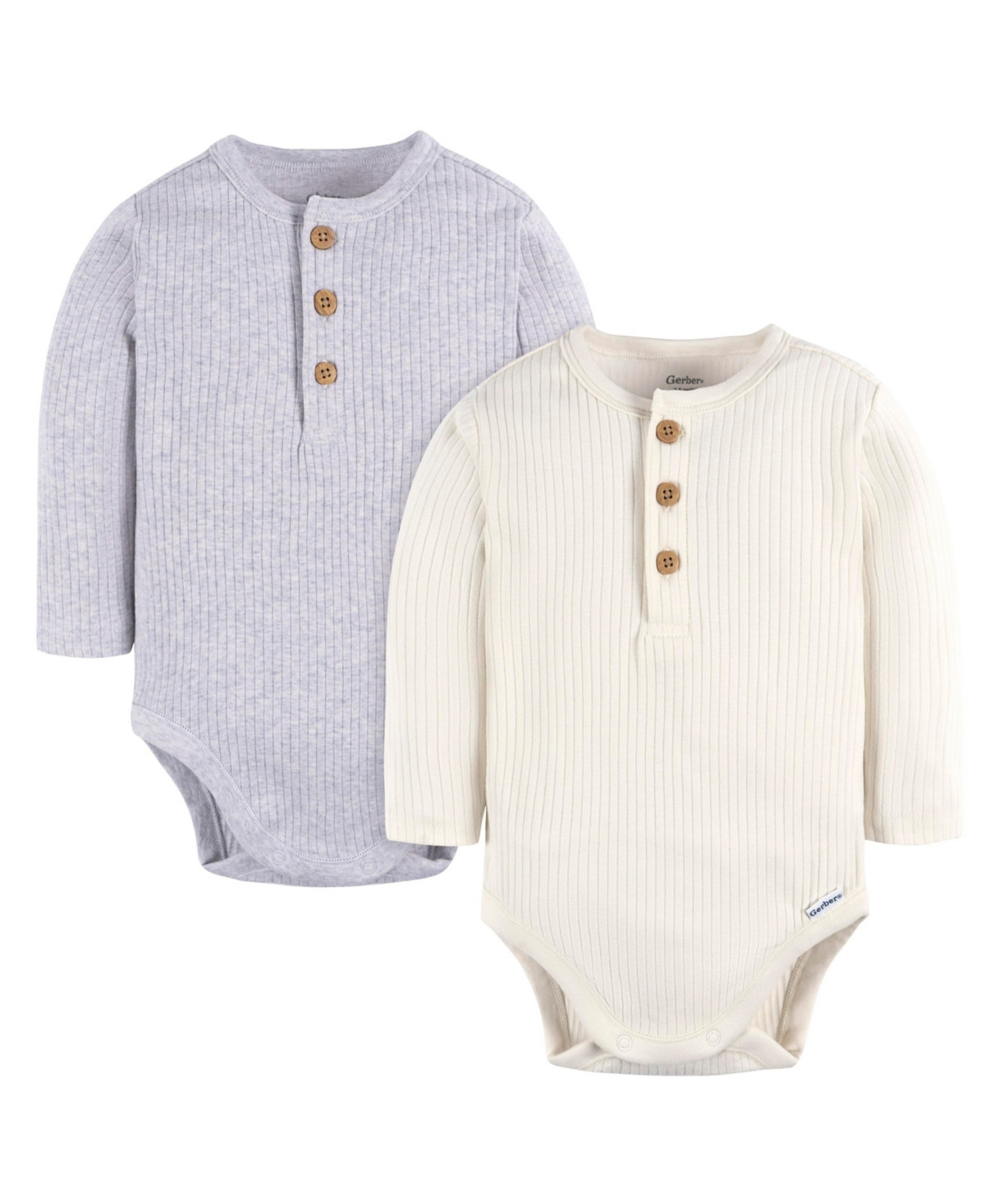 Gerber Baby Boys Long Sleeve Henley Style Onesies Bodysuits, 2-pack - Ivory/heather grey | Macy's