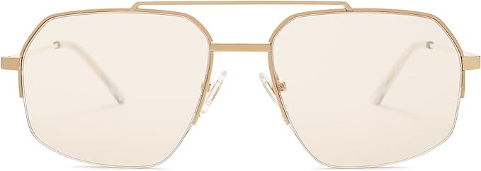 SOJOS Trendy Aviator Sunglasses Mens Womens Retro Double Bridge Metal Semi-Rimless Shades Lentes ... | Amazon (US)