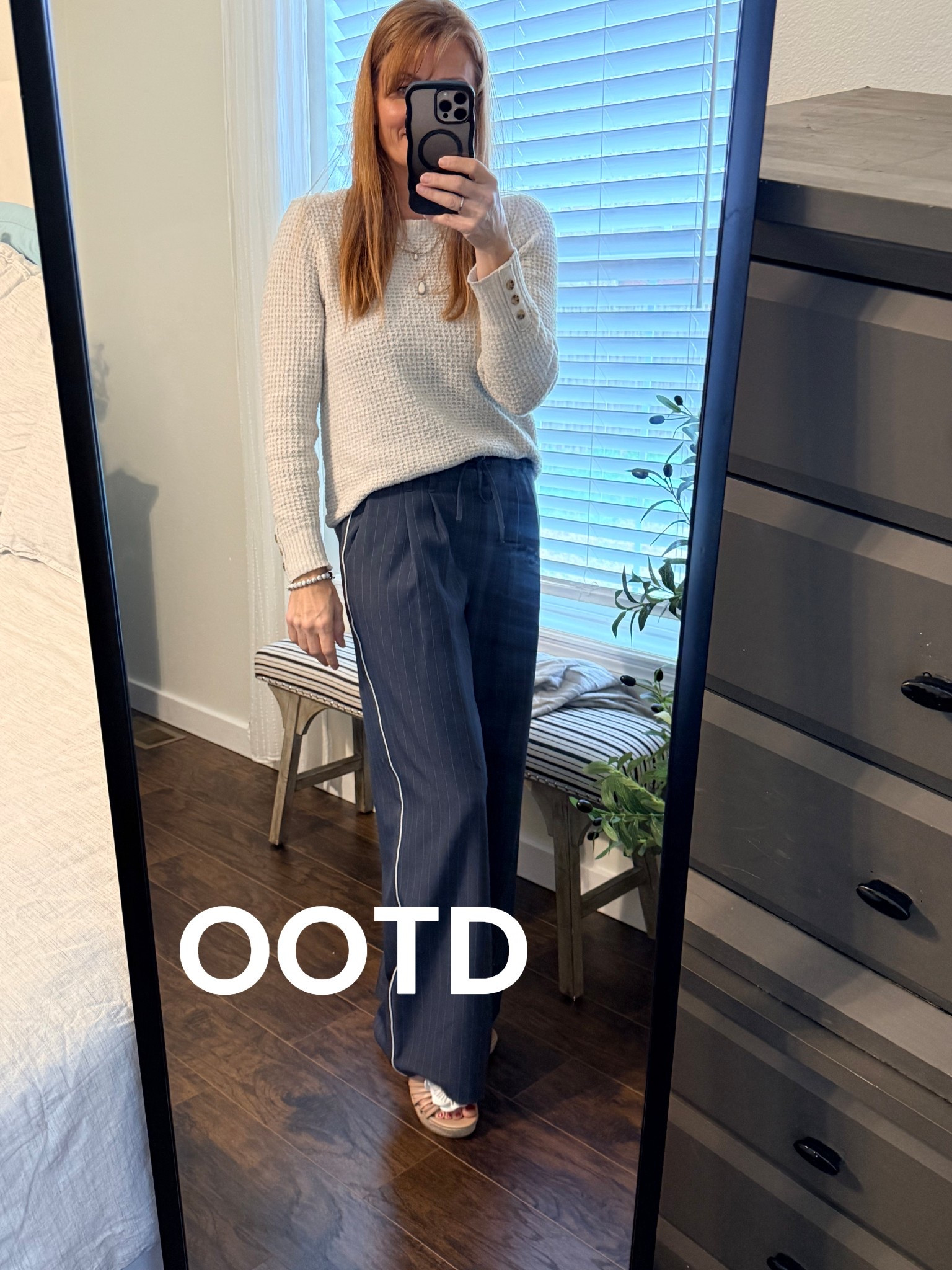 Some outfits just make the day feel a little more put together. ✨
This is one of those easy looks I reach for when I want to feel polished but still comfortable — perfect for workdays, church, meetings, or any moment you want to look effortlessly pulled together.
A lightweight knit sweater paired with tailored pinstripe trousers gives that balance of soft + structured, which is one of my favorite ways to build repeat outfits. Pieces like this are the kind that quietly become staples in your closet because they work for so many moments.
This is the type of outfit that makes getting dressed simple… and when getting ready is simple, the whole day flows better.
Fit reference: 5'4" | 130 lbs
Top: Size Small — from closet
Pants: Size Small — Walmart
Shoes: Size 7.5 — Walmart 
#WorkwearStyle #WomenOver40Style #EverydayOutfit #BusyMomStyle #OOTDInspo
workwear outfit idea, church outfit inspiration, business casual outfit women, everyday polished outfit, women over 40 fashion

#LTKOver40 #LTKootd #LTKWorkwear