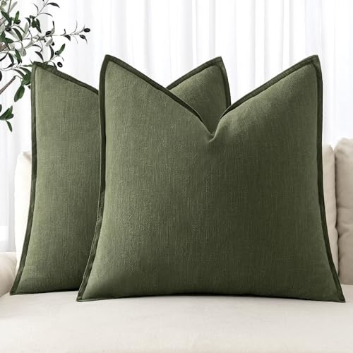 MIULEE Decorative Linen Euro Sham Pillow Covers 28x28 Inch Dark Olive Green Boho Farmhouse Neutral Spring Couch Throw Pillows for Bed Pack of 2 Accent Modern Pillowcase Sofa Livingroom Home Decor | Amazon (US)