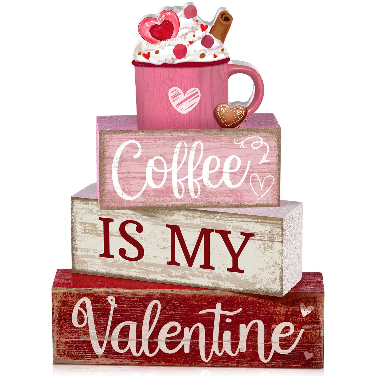 Lineshading 4 Pcs Valentine's Day Table Decor Wooden Cocoa Decoration Centerpiece Pink Heart Tier... | Amazon (US)