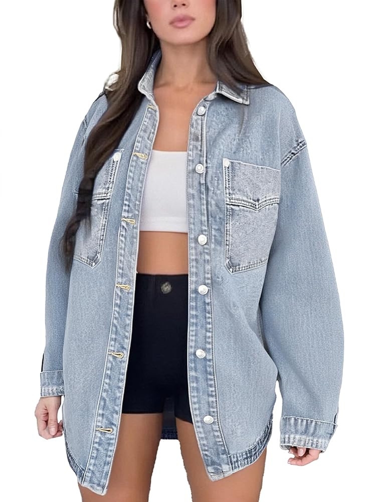 Womens Denim Jacket Wash Jean Jacket Coats With Pockets | Amazon (US)
