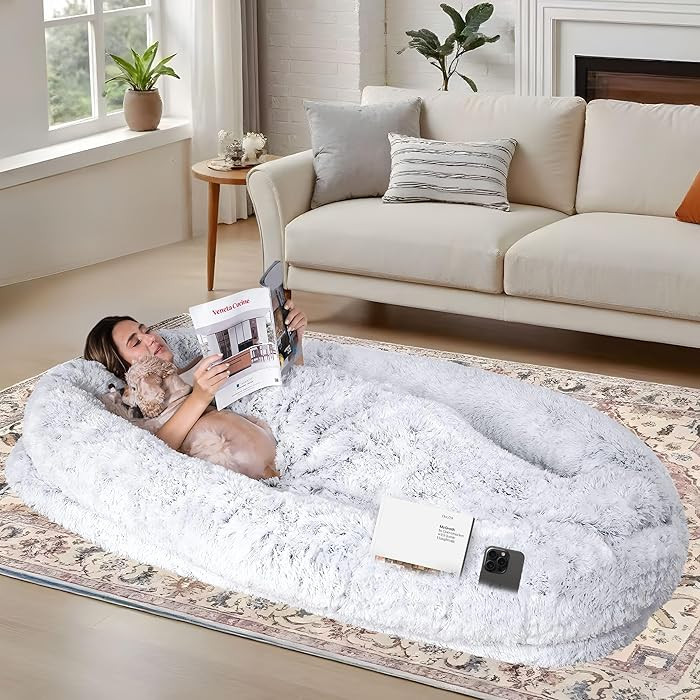 78"x44"x12.5" Human Dog Bed for Adult Faux Fur Washable Human Dog Bed Portable Handle, Egg Orthop... | Amazon (US)