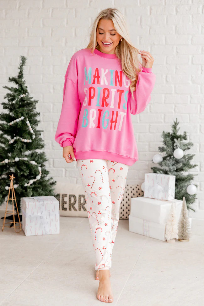 Making Spirits Bright Pink Oversized Graphic Sweatshirt | Pink Lily