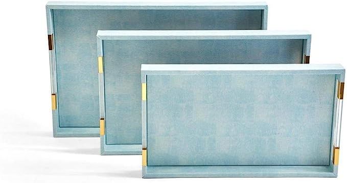 Two's Company Tozai Aqua Set of 3 Decorative Rectangle Trays with Acrylic Handle | Amazon (US)