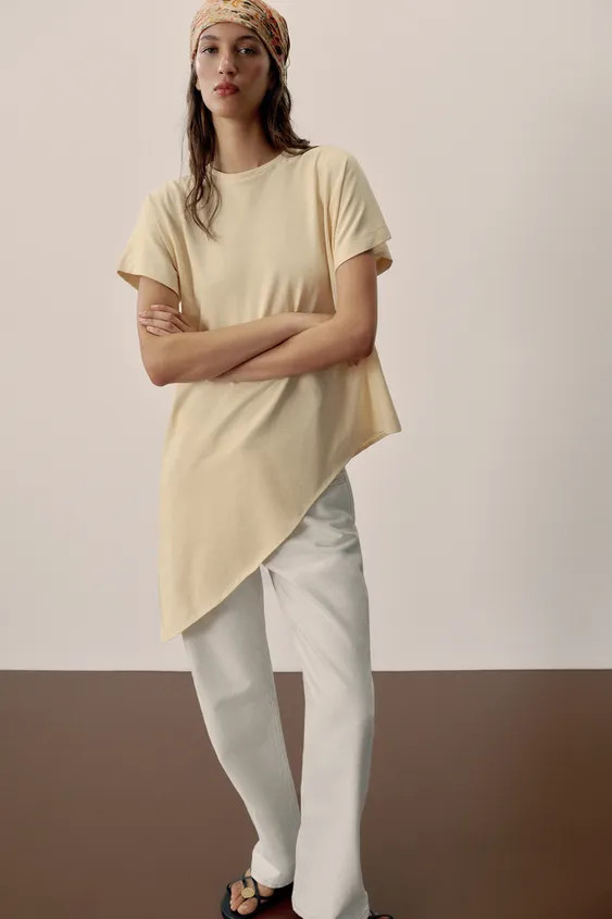 ASYMMETRIC SHORT SLEEVE T-SHIRT | Zara US