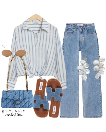 Stripe tie knot shirt, high rise relaxed jeans, Steve Madden denim sandals, coach denim bag & pearl earrings.
Everyday outfit, smart casual, summer outfit

#LTKeurope #LTKuk #LTKstyletip