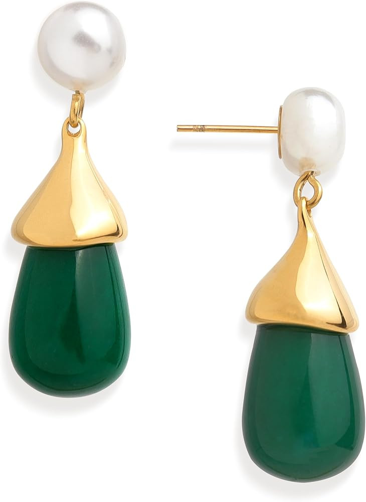 Chunky Pearl Gold Silver Emerald Blue Water Quartz Black Waterdrop Natural Gemstone Drop Earrings... | Amazon (US)